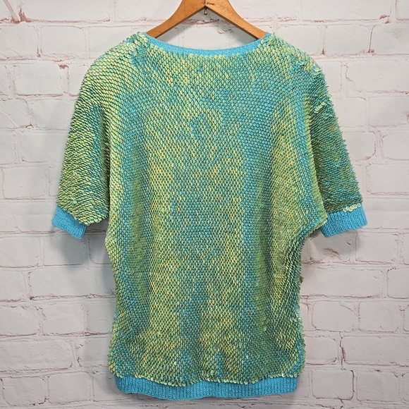 Source Unknown Tops - Teal/Lime Green Razzle Dazzle Sequin Blouse Size M